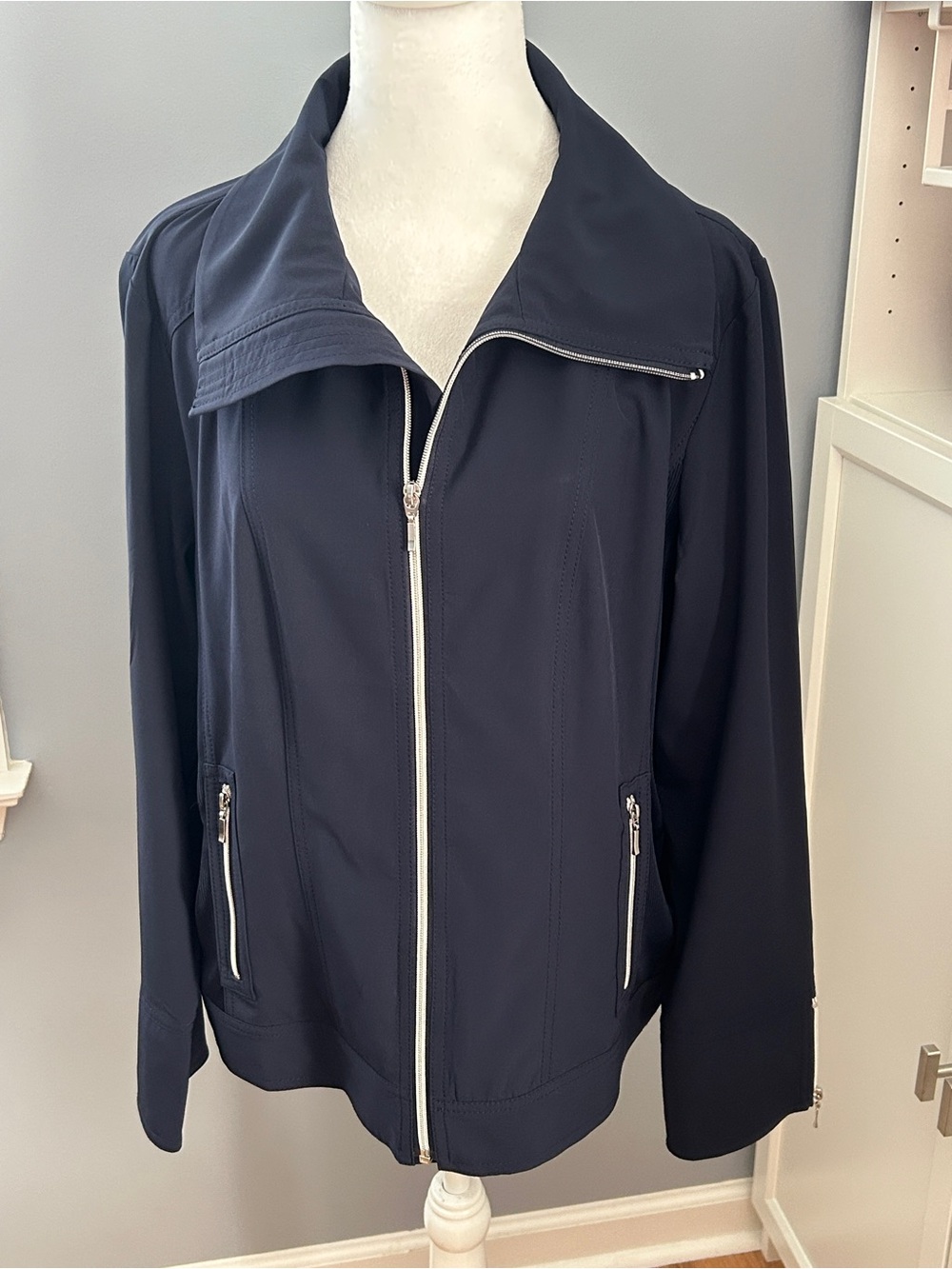 Chico's Zenergy Neema Solid Moto Jacket Size 2 Large Navy Blue Activewear NWT